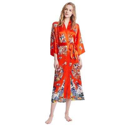 China QUICK DRY Ladies 100% Silk Long Kimono Robes With Sash Floral Print Nightgowns For Women All Sizes 7 Colors for sale