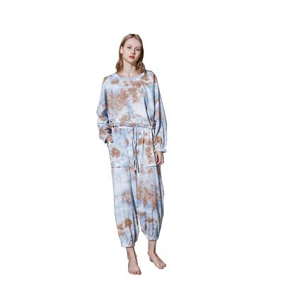 China QUICK-DRY ladies pajamas spring and autumn new ink pattern simple summer thin home wear long sleeve suit can be worn outside clothing for sale