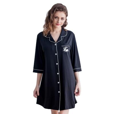 China Hot Sale 3/4 Length Sleeve QUICK DRY Button Up Sexy Nightgown Camisole Dress Shirt Cotton Soft Solid Modal Women Sleepwear for sale