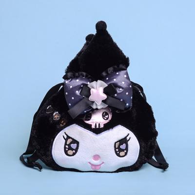 China 15CM Japanese Creative Soft Toy Bow Hair Band Kuromi Plush Drawstring Pouch Sundries Storage Bag Coin Purse Stuffed Soft Toy for sale