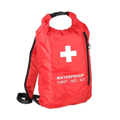 China Fully Foldable Waterproof First Aid Kit Backpack With Storage Bag Water Resistance PU Band Seam IPX4 Cylinder Desktop for sale