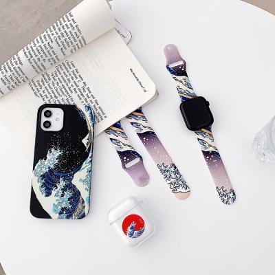 China High Quality TPU+PC Durable The Great Wave Off Kanagawa Watchband & Anime Phone Case Set For Iphone7-12Promax for sale