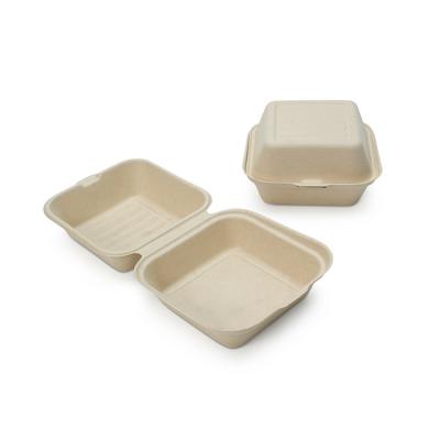 China Recycled Materials Wholesale 100% Disposable Clamshell Compostable Biodegradable Take Out Sugar Cane Bagasse Food Container for sale