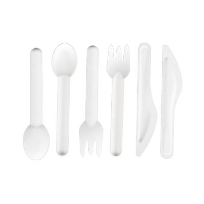 China Simple Modern Utensils Knife Fork Biodegradable Disposable Spoon Set Sugarcane Bagasse Cutlery for sale