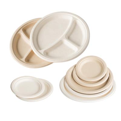 China Simple Modern Easy Green Wholesale Sugarcane Bagasse Pulp Biodegradable Fiber Round Bio Disposable Paper Plate for sale