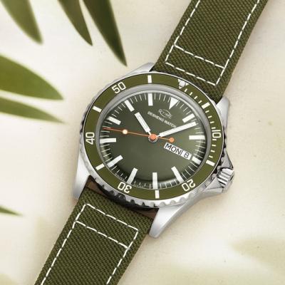 China Stainless Steel Bezel Day/Date Water Resistant Dive Ceramic Watch Men Nylon Strap Sport Watch for sale