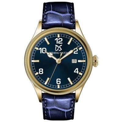 China Custom Brand Alarm Wristwatches Watch Wristwatches Blue Genuine Leather Stainless Steel Watches for sale