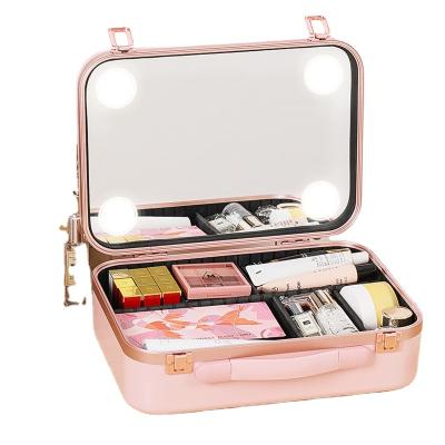 China NATIONAL Custom Luxury Daily Cosmetics Storage Bag Mirror Beauty Care Bag Portable Makeup Box With Led Light For Woman for sale