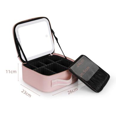 China New NATIONAL 2022 Large Capacity Desktop Cosmetic Waterproof Leather Travel Makeup Storage Box Portable Filter Frame With LED Light Mirror for sale