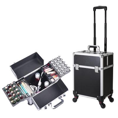 China NATIONAL Cosmetic Trolley Box Aluminum Makeup Rolling Boxes Case Professional Makeup Artist Carry Case Professional Beauty for sale