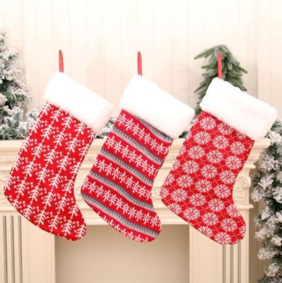 China Red White Striped Christamas Home Decoration Christmas News Gift Candy Bags Large Christmas Woolen Socks for sale