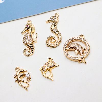 China DIY Production of Hair Ties Zircon Dolphin Seahorse Dolphin Seahorse Fishtail Fish Tail Copper Gold Plated Micro Inlaid Pendant Accessories Jewelry Earrings Accessories for sale