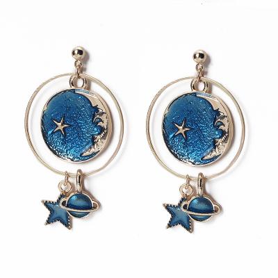 China FASHIONABLE Temperament blue starry small fresh tassel earrings asymmetric long temperament planet sky heart girl earrings girls day gift for sale