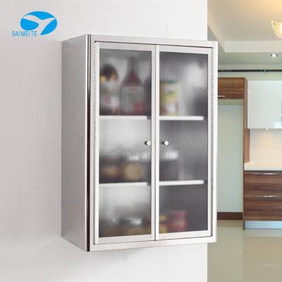 China Eco - Friendly Stainless Steel Two Door Kitchen Storage Cabinet Cupboard 3 Layer Matte Glass for sale