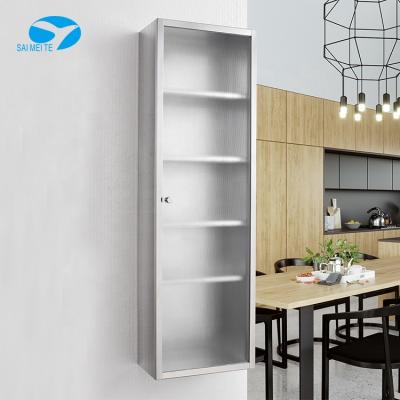 China Single Door Stainless Steel Kitchen Storage Cabinet Tall Cupboard 5 Layer Matte Glass Eco - Friendly for sale