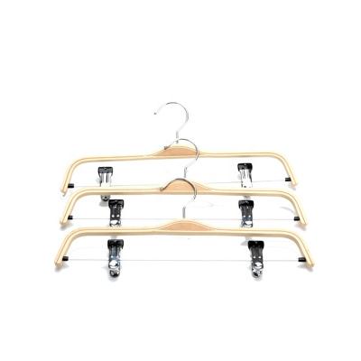 China Durable Space Saving Laminated Pants Wooden Hangers Clothes With Metal Clips Coat Hangers for sale