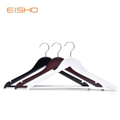 China Design Eisho Non-slip Double Hangers For Dresses Apartment Hanger Wooden Hangers White Luxury for sale