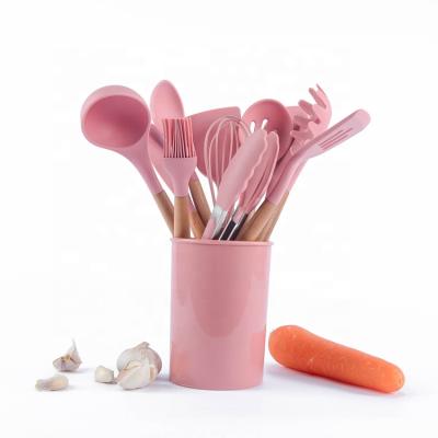 China Sustainable Silicon Utensils Wooden Silicone Cookware Sets Kitchen Utensils Set for sale