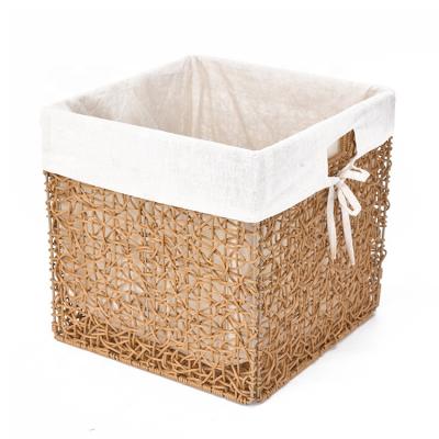 China Seaweed Storage Basket With Handle Wooden Straw Bread Basket Folding Crochet Storage Basket Nursery for sale