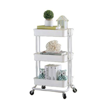 China Eco-friendly Multifunctional Colorful 3 Tier Food Transport Cart Metal Kitchen Storage Rack for sale