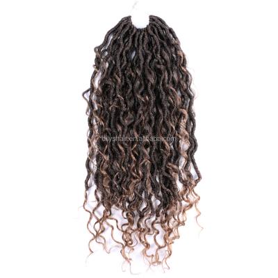 China Easy Dry Goddess Locs Crochet Hair 20 Inch Curly Synthetic Deep Wave Faux Locs Ends Hair Braiding Extensions Brown for sale