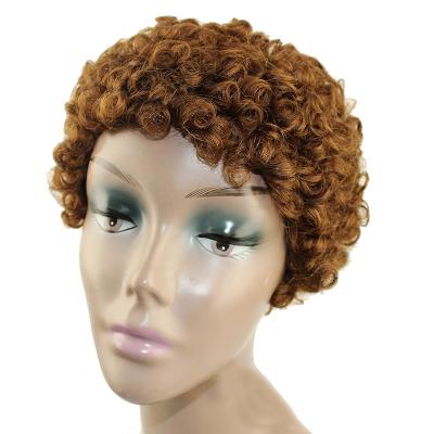 China Body Wave Virgin Brown Hair Wigs 3 Inch Brazilian Natural Brown Curly Pixie Cut Human Hair Wig for sale