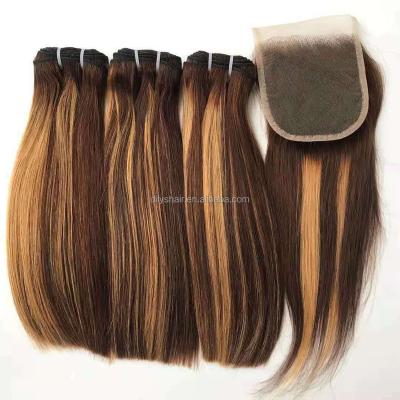 China Body Wave Drop Shipping Hair Bundles 100% With Closure 4/27 Ombre Color Bone Straight Virgin Hair With Closure for sale