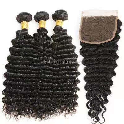 China Deep Wave Deep Wave Hair Bundles With Closure Brazilian Hair Extensions Virgin Hair Weave Bundles for sale