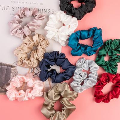 China Wholesale European and American style silk hair scrunchies customized color 100% pure mulberry silk big hair scrunchie for sale