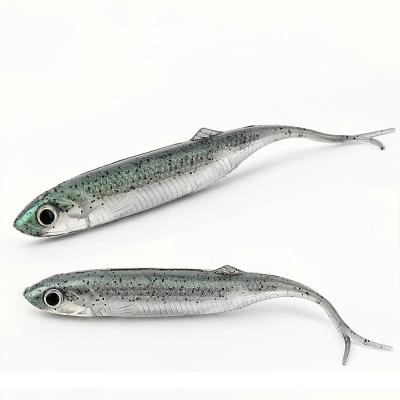 China Vivid Action Swimming Fox Tail Artificial Bionic Sequins Bass Perch Fishing Bait Minnow Soft Lure Noise Shad Silicone Bait 105/75mm for sale