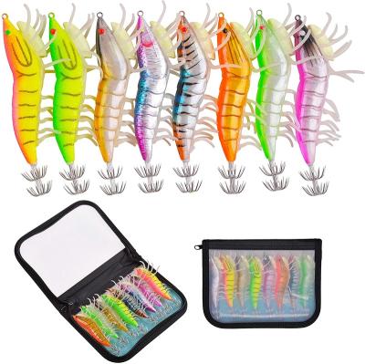 China Plastic EIGHT CLAWS Luminous Jig Hook Saltwater Fishing Lures Glow Plastic Shrimp Hard Bait Lure Set Artificial Fishing Octopus for sale