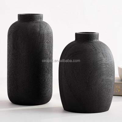 China Minimalist Custom Design Minimalist Black Wooden Vase Living Room Interior Decorative Wooden Flower Vase for sale