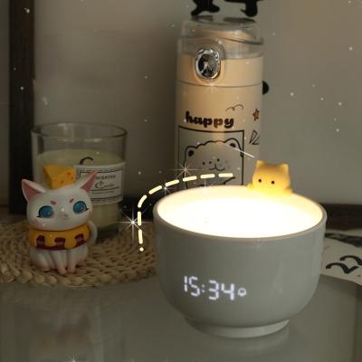 China Art Decor Digital LED Projection Lunch Box Alarm Clock ABS Decoration Smart Wake Up Atmosphere Table Lamp Kitten Alarm Clock for sale