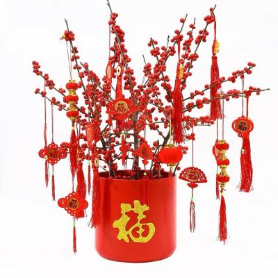 China Metal Blessing Bucket Willow Flowers Packing Boxes Golden New Year Flower Pot Lunar New Year Metal Flower Pots White Iron Flower Pots for sale