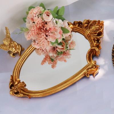 China Retro Minimalist European Style Mirror Resin Shield Pendant Carved Line Mirror Picture Wall Decoration Hanging for sale