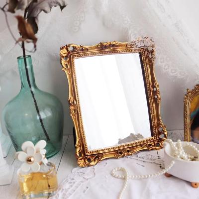 China European Minimalist Resin Gold Mirror Bedroom Dresser Dresser Mirror Wall Decoration Wedding Carved Mirror for sale