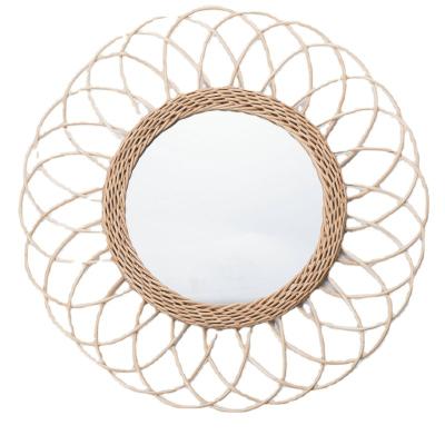 China Nordic Creative Round Hanging Wooden Wholesale Wall Decoration GUEST ROOM Makeup Mirror Rattan Mirror Art Decoration Round for sale