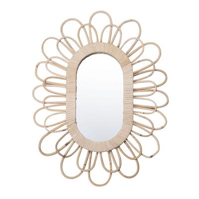 China XH21-201 Wooden Hand - Woven Decorative Mirror Rattan Makeup Mirror Living Room Bedroom Wall Hanging Hallway Mirror Wholesale for sale