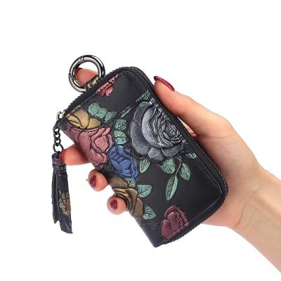 China Fashion Atinfor Dragonfly Flower Tassel Wallet Animal Print Embossed Keychain Housekeeper Key Organizer With Card Holder for sale