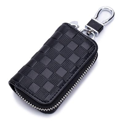 China Fashion Atinfor Lattice Split Leather Keychain Plaid Wallet Smart Key Organizer Bags Suitable For 99% Car Keys for sale