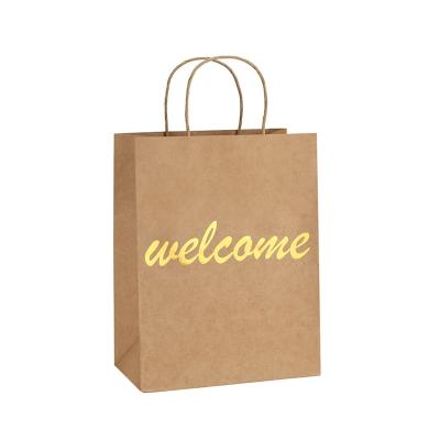 China Cheap Stamp China Supplier Recyclable New Buying Gold Kraft Paper Bags Twisted Paper Bag Handle for sale