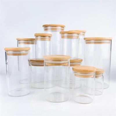 China Household Products Air Tight Food Storage Containers Bamboo Lid Storage Glass Food Jars Cover Glass Wooden Storage Containers With Lids for sale