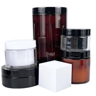 China Custom Storage Pet Candy Packaging Amber Transparent Clear White 1000Ml 500Ml 10Oz 250ml 8Oz 4 Ounce Plastic Jars With Gold Foil Lid for sale