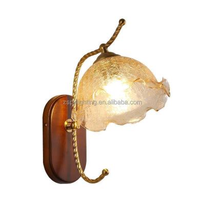 China Japanese solid wood wall lamp bedroom bedside wall lamp retro style living room corridor American simple modern Nordic light corridor for sale