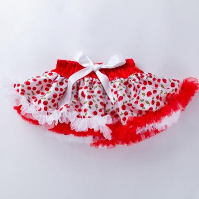 China Breathable Kids Baby Girls Tutu Skirts Satin Cherry Fashion Tutus Fluffy Pettiskirt for sale