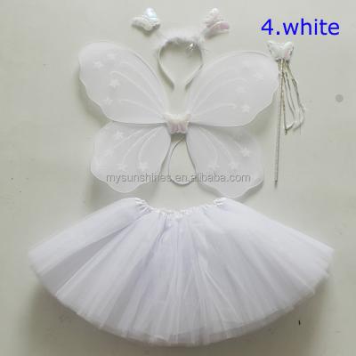 China Breathable Party Decoration Glitter White Butterfly Wing Set With 3 Layers Of Polyester Tutu White Base Skirt for sale