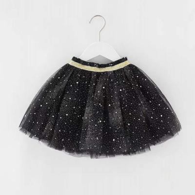 China Sky Breathable Starry Glitter Mesh Tulle Short Skirt Korean Style Black Sparkle Pettiskirt Girls Tutu Skirts High Waist Kids for sale