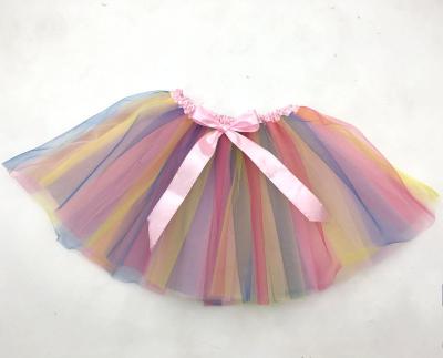 China Breathable big bow ballet dress tutu skirts for little girl rainbow dance tutu skirt for sale