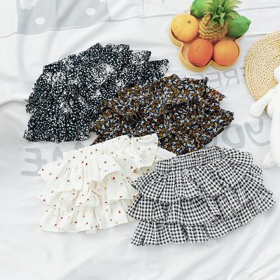 China 2021 Summer Breathable Children Girls Mini Skirts Layers Plaid Kids Soft Floral Skirt for sale