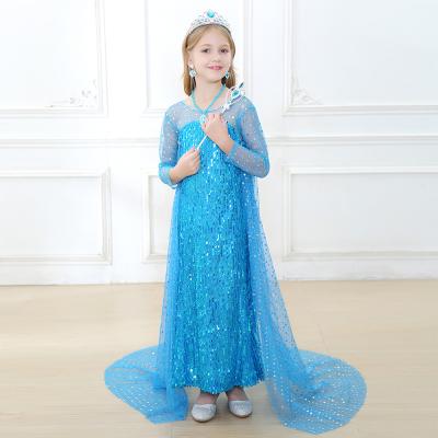 China Party Style Kids Sequin Blue Movie Dress Elsa Shift Dress Style Baby Snow Queen Party Wear Cosplay Costume for sale